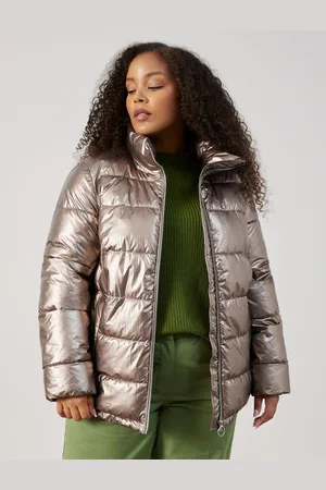 Gerry Weber SAMOON Damski Pikowana kurtka z metalicznym połyskiem 70cm długie stójka, Brązowy Jednokolorowy