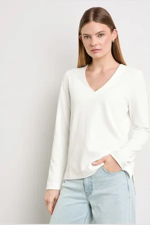 Gerry Weber TAIFUN Damski Bluzka z długim rękawem z fakturalnego dżerseju 62cm długie w serek, Jednokolorowy