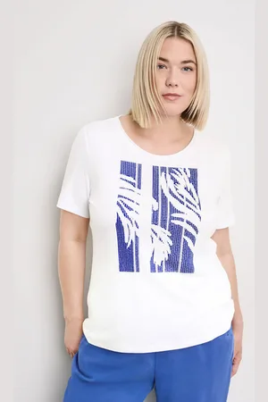 Gerry Weber SAMOON Damski T-shirt z błyszczącymi kamieniami 66cm krótkie Okrągły
