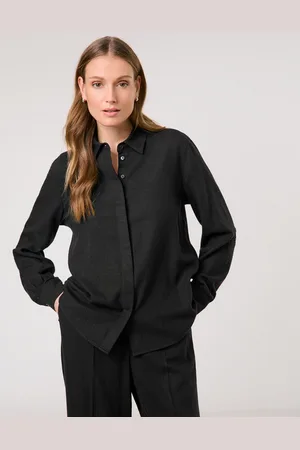 Gerry Weber TAIFUN Damski Luźna bluzka z mieszanki lnu i wiskozy 64cm długie kołnierzyk koszulowy, Jednokolorowy