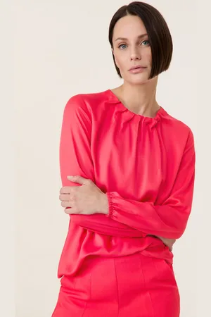 Gerry Weber TAIFUN Damski Bluzka z długim rękawem z marszczeniem przy dekolcie 62cm długie Okrągły, Jednokolorowy