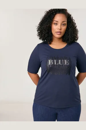 Gerry Weber SAMOON Damski T-shirt z ozdobnym nadrukowanym napisem 68cm krótkie Okrągły