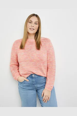 Gerry Weber SAMOON Damski Sweter z barwnej przędzy 64cm długie łódkowy, Pomarańczowy Melanż