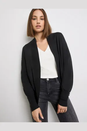Gerry Weber TAIFUN Damski Kardigan bez zapięcia 62cm Obniżone ramiona stójka, Jednokolorowy