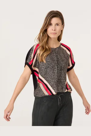 Gerry Weber Damski Bluzka z nadrukiem z przodu 62cm krótkie Okrągły, Jednokolorowy
