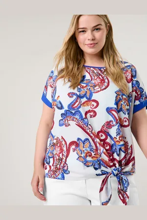 Gerry Weber SAMOON Damski Bluzka z wiązaniem 68cm krótkie Okrągły, Wzorzysty