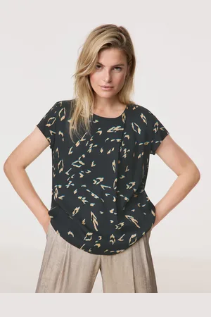 Gerry Weber TAIFUN Damski Bluzka z nadrukiem na całej powierzchni 60cm krótkie Okrągły, Wzorzysty