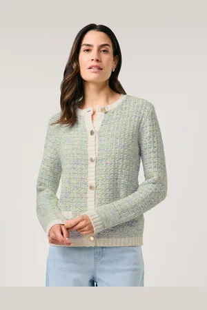 Gerry Weber Damski Elegancki kardigan z fakturalnej dzianiny 58cm długie Okrągły, Melanż