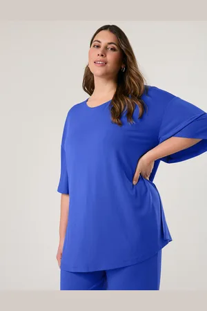 Gerry Weber SAMOON Damski Luźna koszulka z lejącego dżerseju slinky 76cm Szeroka partia ramion Okrągły, Jednokolorowy