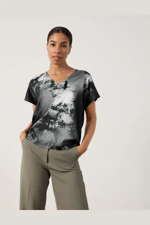 Gerry Weber TAIFUN Damski Koszulka z wycięciem w serek i lejącym przodem 64cm krótkie, Wzorzysty