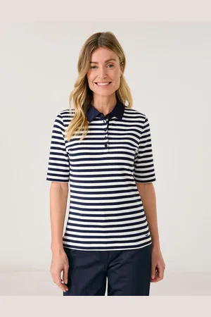 Gerry Weber Damski Koszulka polo w prążki z czystej bawełny 64cm Półrękawek kołnierzyk polo, W paski