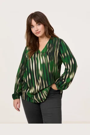 Gerry Weber SAMOON Damski Bluzka z nadrukiem i wycięciem w serek 72cm długie, Wzorzysty