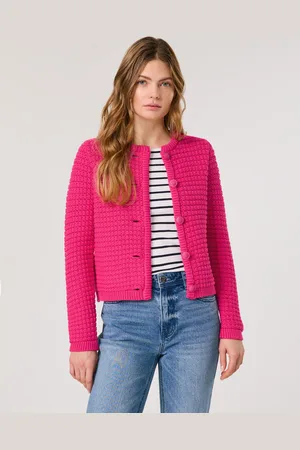 Gerry Weber TAIFUN Damski Fakturalny kardigan z mieszanki bawełnianej 54cm długie Bez kołnierza, Jednokolorowy
