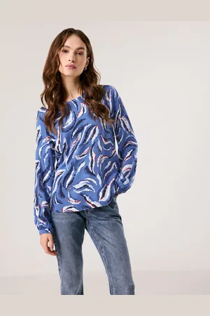 Gerry Weber TAIFUN Damski Bluzka z długim rękawem i nadrukiem na całej powierzchni 64cm długie Okrągły, Wzorzysty