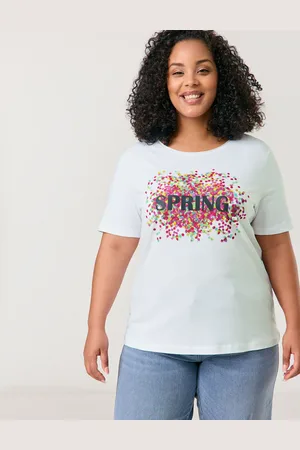 Gerry Weber SAMOON Damski T-shirt z napisem 68cm krótkie Okrągły