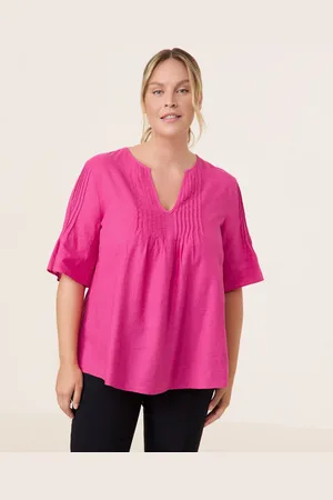 Gerry Weber SAMOON Damski Bluzka z półrękawkiem z mieszanki lnu 68cm Półrękawek w serek, Jednokolorowy