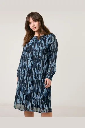 Gerry Weber SAMOON Damski Plisowana sukienka do kolan długie Okrągły, Wzorzysty