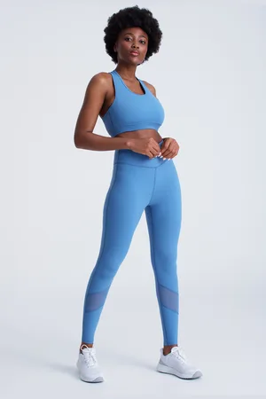 greenpoint Niebieskie legginsy ozdobione siateczką