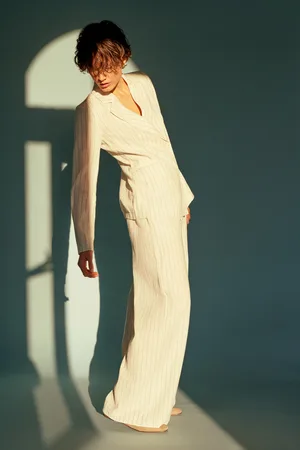 greenpoint Bawełniano-lniane spodnie typu wide leg