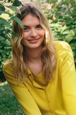 greenpoint Limonkowy kardigan w prążek