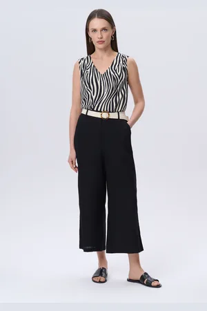 greenpoint Czarne spodnie wiskozowo-lniane typu culotte
