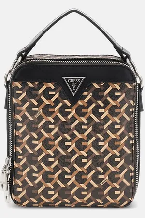 Guess M Mini Torba Crossbody Z Printem Logo Model Torino Ciemny Brązowy
