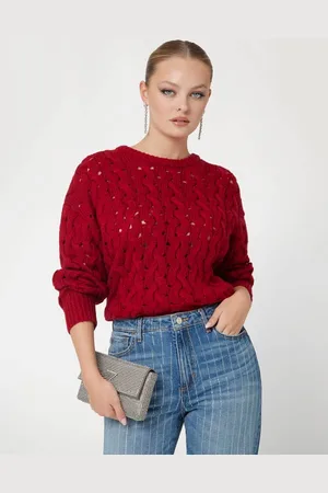 Guess W Sweter Z Dzianiny Warkoczowej Z Domieszką Wełny