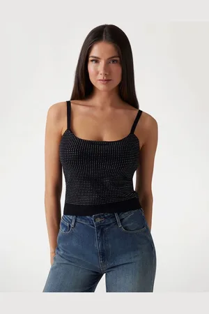 Guess W Krótki Tank Top Z Cyrkoniami
