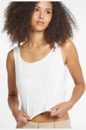 Guess W Swetrowy Tank Top Z Logo Z Domieszką Jedwabiu I Wełny