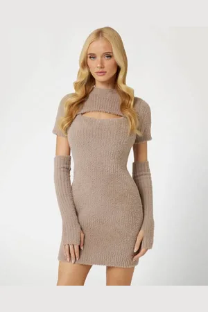Guess W Swetrowa Sukienka Mini Z Odpinanymi Rękawami