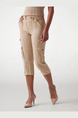 Guess W Spodnie Capri Z Mieszanki Lnu