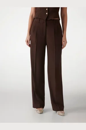 Guess W Spodnie Z Wysokim Stanem Fason Wide Leg Ciemny Brązowy