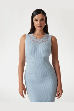 Guess GUESS W Dzianinowy Top Marciano Z Koronką W Kwiaty