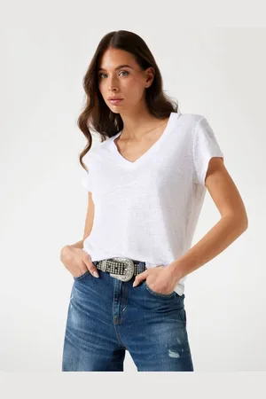 Guess W T-Shirt Z Dekoltem V Z Lnu