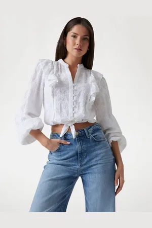 Guess W Haftowana Bluzka Z Wiązaniem