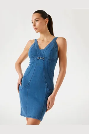 Guess W Denimowa Mini Sukienka Z Mieszanki Jedwabiu Fason Bodycon