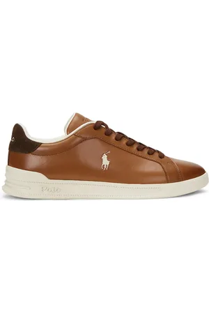 Ralph Lauren Duże Rozmiary - - Sneakersy z gładkiej skóry z haftem w postaci zawodnika polo
