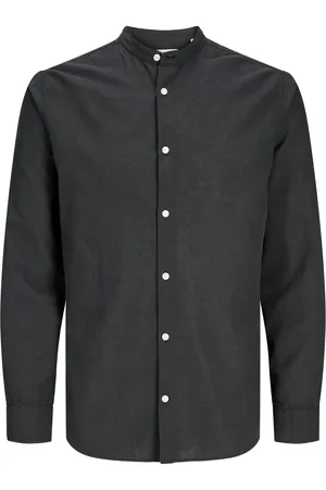 JACK & JONES Duże Rozmiary - - Jednokolorowa koszula ze stójką, z domieszką lnu