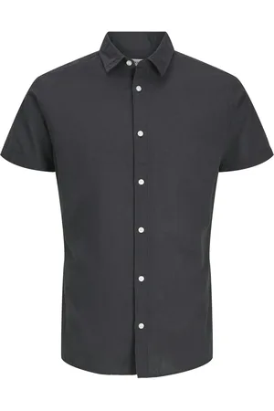 JACK & JONES Duże Rozmiary - - Jednokolorowa koszula z krótkim rękawem z domieszką lnu