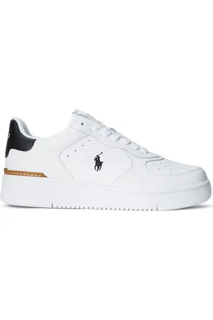 Ralph Lauren Duże Rozmiary - - Częściowo perforowane skórzane sneakersy z haftem w postaci zawodnika polo