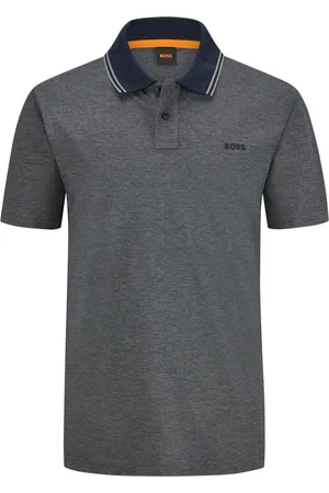 HUGO BOSS Duże Rozmiary - - Koszulka polo z piki z kontrastowym kołnierzykiem i gumowanym nadrukiem z logo