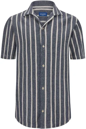 JACK & JONES Duże Rozmiary - - Strukturalna koszula z krótkim rękawem z bawełny, w paski