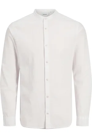 JACK & JONES Duże Rozmiary - - Jednokolorowa koszula ze stójką, z domieszką lnu