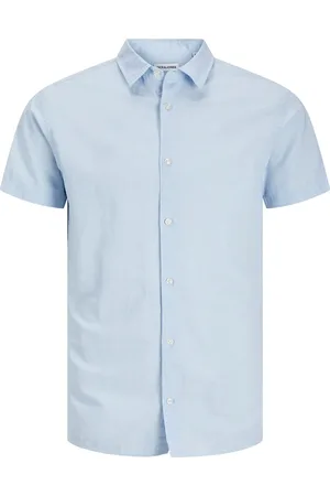 JACK & JONES Duże Rozmiary - - Jednokolorowa koszula z krótkim rękawem z domieszką lnu