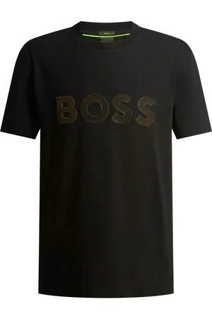 HUGO BOSS Duże Rozmiary - - T-shirt z elastyczną domieszką, z gumowanym emblematem z logo