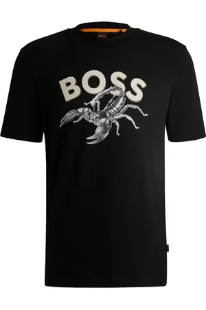HUGO BOSS Duże Rozmiary - - T-shirt z bawełny ze skorpionem i nadrukiem marki