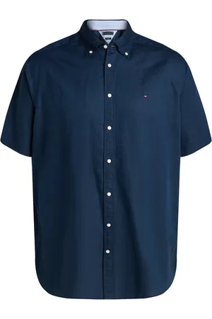 Tommy Hilfiger Duże Rozmiary - - Koszula z krótkim rękawem z bawełny i lnu z wyhaftowanym logo