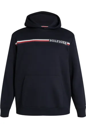 Tommy Hilfiger Duże Rozmiary - - Miękka bluza z kapturem z typowymi dla marki paskami