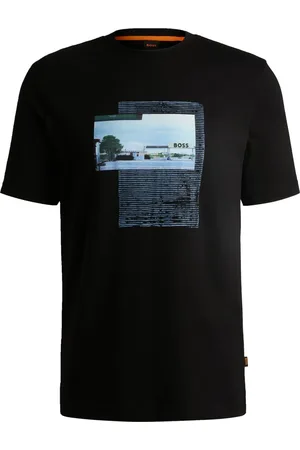 HUGO BOSS Duże Rozmiary - - T-shirt z bawełny z nadrukiem z przodu