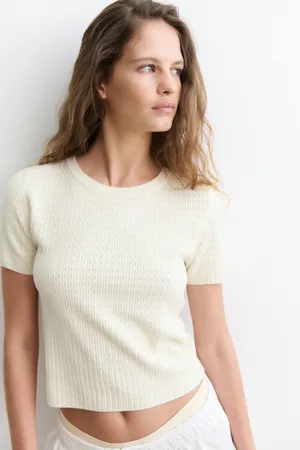 H&M T-shirt z ażurowej dzianiny